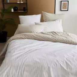 Housse de couette en percale de coton à rayures beige 200×200 cm