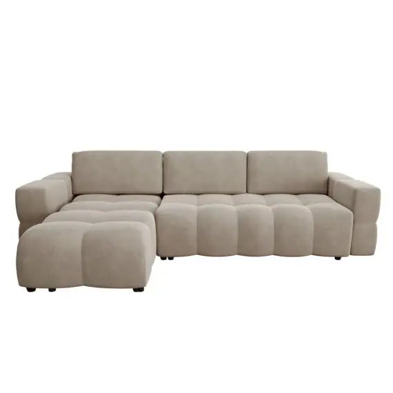 Canapé d&rsquo;angle gauche convertible coffre velours taupe 260cm