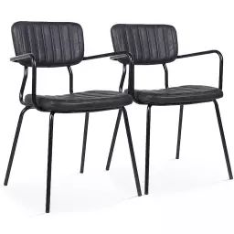 Lot de 2 chaises avec accoudoirs en textile enduit noir