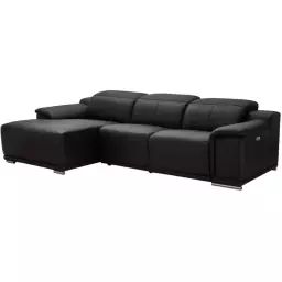 Canapé d’angle 3 places en cuir noir