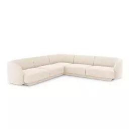 Canapé d’angle symétrique 5 places en tissu chenille beige clair