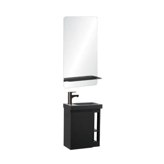 Meuble lave-mains  Noir avec vasque noire + miroir