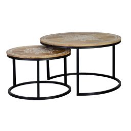 Table basse en bois de manguier et pieds en métal naturel et noir