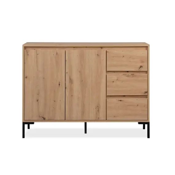 Buffet 2 portes 3 tiroirs et 1 étagère – L120 x H87 cm – Marron