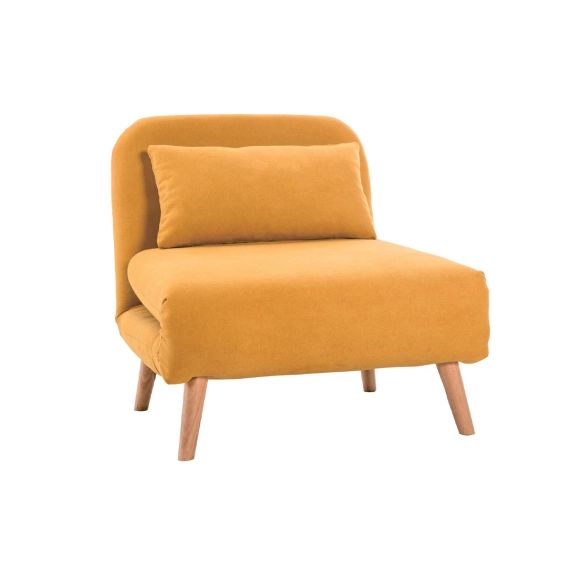 Fauteuil scandinave convertible en tissu effet velours jaune moutarde AMIKO