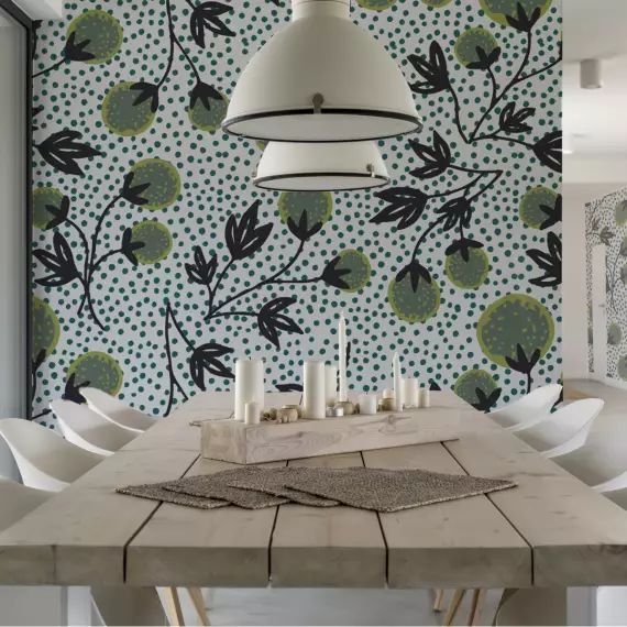 Papier peint panoramique fleurs pompons – 250×255