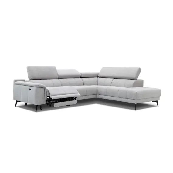 Canapé d&rsquo;angle droit 5 places relax électrique tissu beige clair