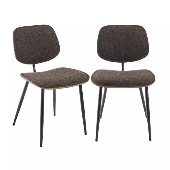 Lot de 2 chaises en Tissu Gris et finition Noyer – L46 cm
