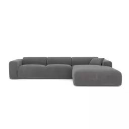 Canapé grand angle droit velours texturé gris