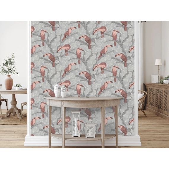 Papier peint adhésif toucans gris clair 80cmx2m50