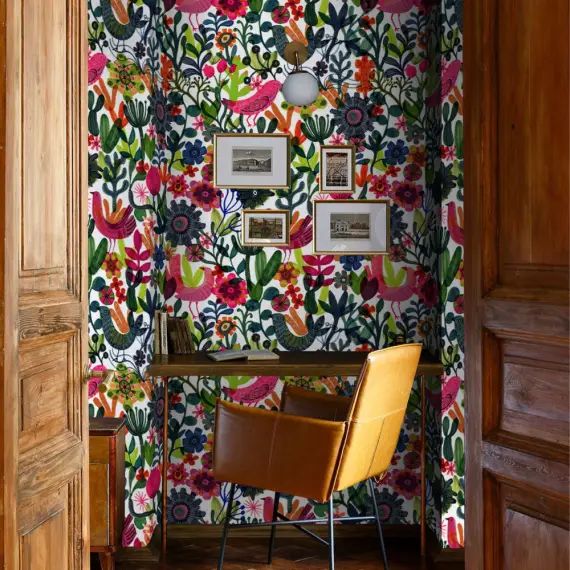 Papier Peint Botanique avec des Oiseaux 250×200 cm