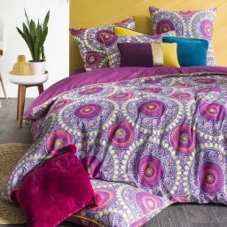 Parure de lit réversible coton 78 fils violet 260x240cm
