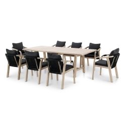 ensemble table de jardin 230×100 cm et 8 chaises bois et corde
