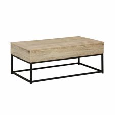 Table basse industrielle métal et effet bois avec plateau relevable