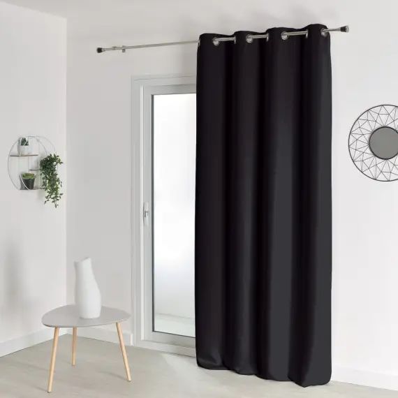 Rideau occultant uni m1 non feu polyester noir 260 x 140