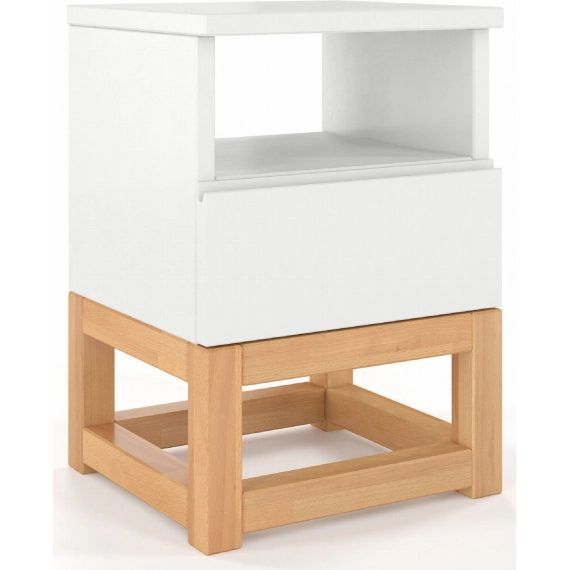 Table de chevet 1 niche 1 tiroir couleur blanc et bois clair
