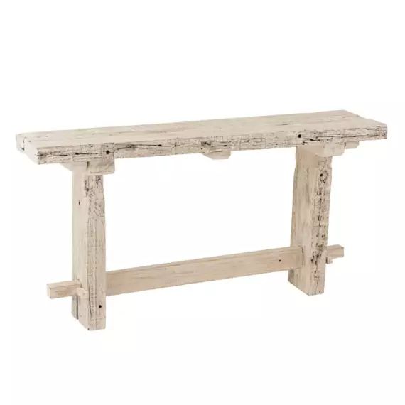 Console en bois brut recyclé blanc délavé L150cm x L35cm x H75cm
