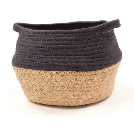 Panier rond tressé en coton anthracite 27×23