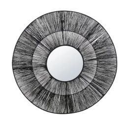 Miroir en rotin et fibre végétale noirs D110
