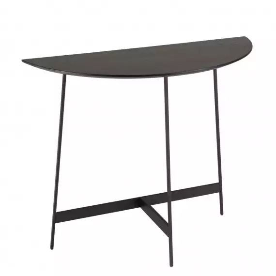 Console demi-lune noire 83×35 cm piètement métal