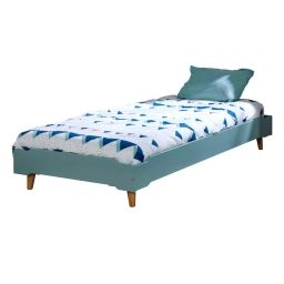 Pack lit, pieds sommier avec matelas, bois massif 90×190 bleu