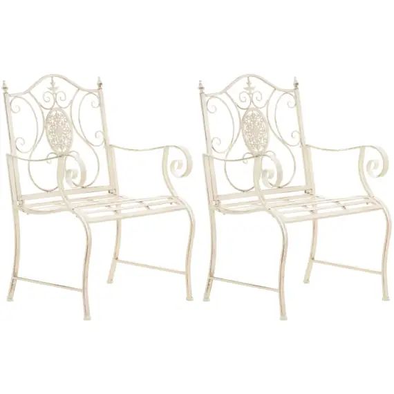 Lot 2 chaises de jardin en métal Crème antique