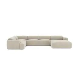 Canapé panoramique droit velours texturé beige