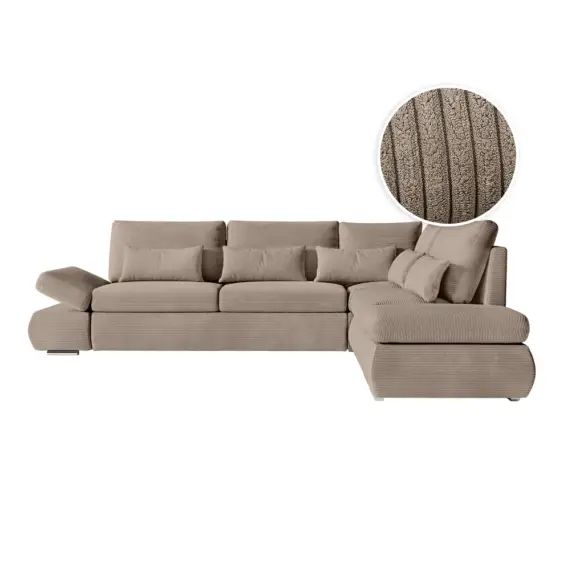 Canapé d&rsquo;angle convertible 4 places en velours côtelé – Taupe