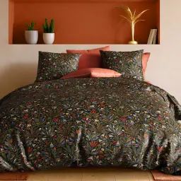 Parure housse de couette percale de coton vert 140×200 cm