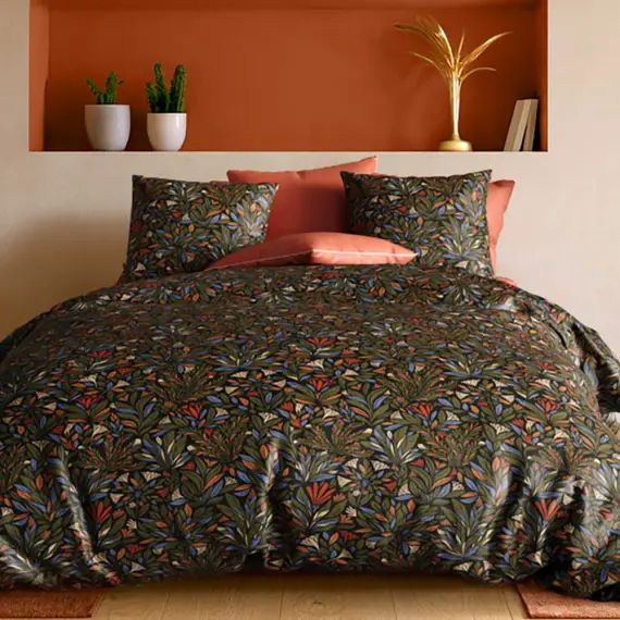 Parure housse de couette percale de coton vert 140×200 cm