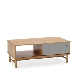 Table basse 1 porte coulissante 1 creux, bois massif, longueur 110 cm