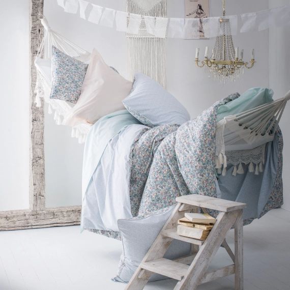 Housse de couette imprimée en percale de coton bleu 140×200