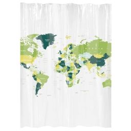Rideau de douche carte du monde » plastique vert/blanc x »