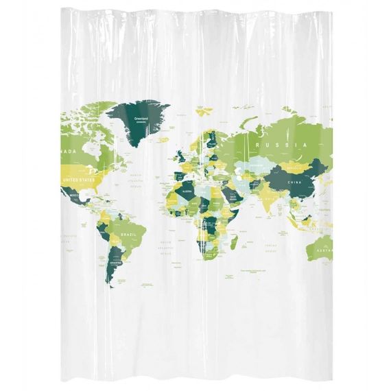 Rideau de douche carte du monde » plastique vert/blanc x »