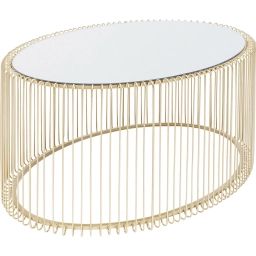 Table basse ovale en acier doré et verre miroir