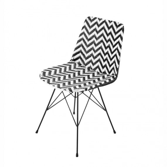 Chaise en résine tressée et métal noire/blanche Zigzag