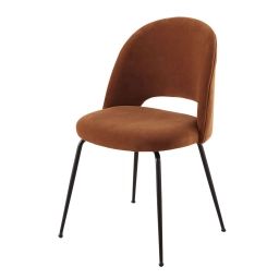 Chaise en velours de coton orange écureuil et métal noir