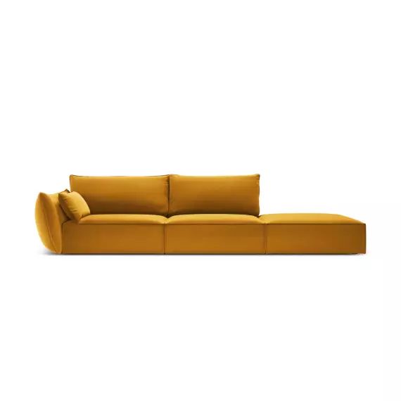 Canapé droit 4 places en tissu velours jaune