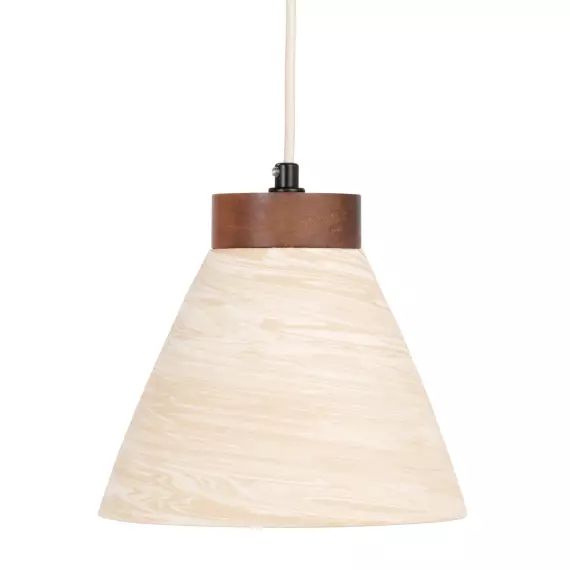 Suspension en bois d’acacia et terre cuite beige