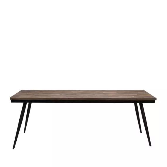 Ranggo – Table à manger en métal et teck recyclé 200x90cm – Couleur – Bois foncé / noir