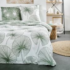 Parure de lit aux impressions de nénuphars coton blanc/vert 260 x 240