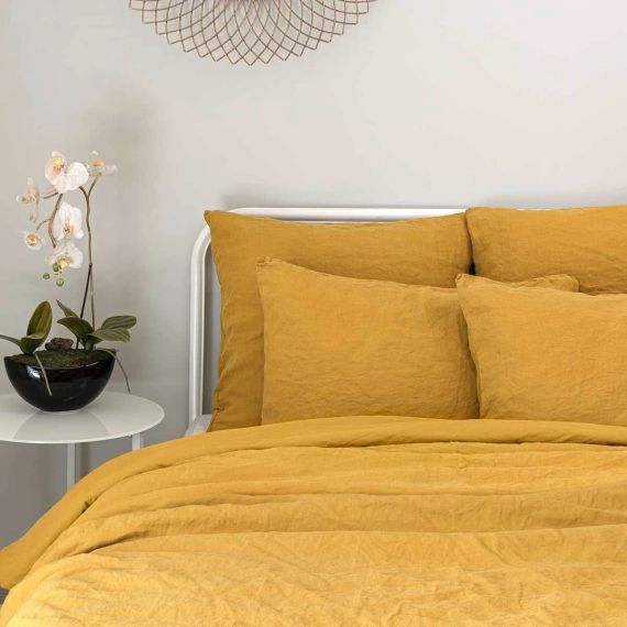 Parure de lit en chanvre lavé moutarde 240x220cm – Douro