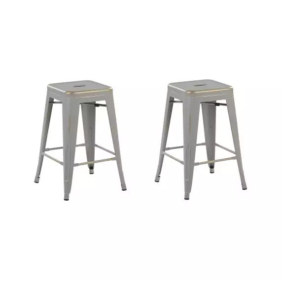 Lot de 2 tabourets de bar argentés et dorés de 60 cm