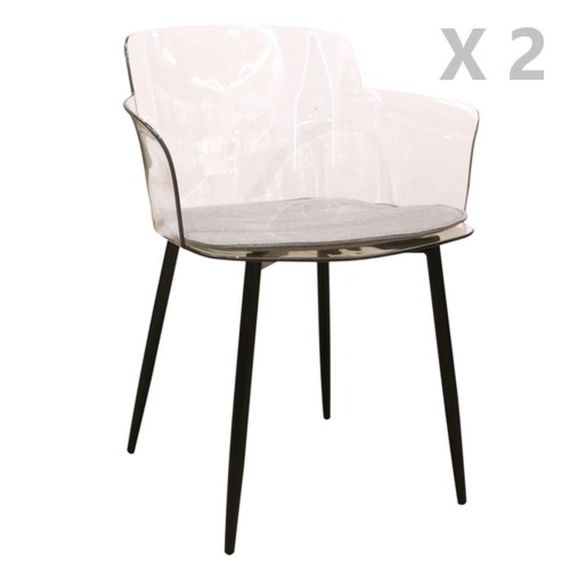 2 fauteuils de table design transparent noir