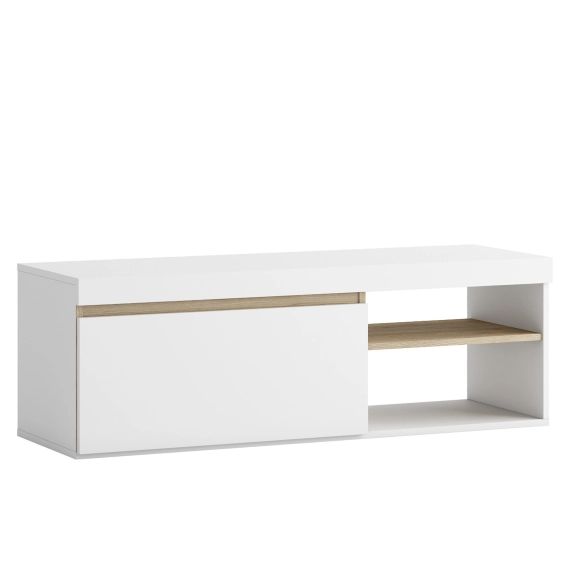 Meuble tv 1 porte et 1 niche couleur blanc/bois, 120 cm longueur