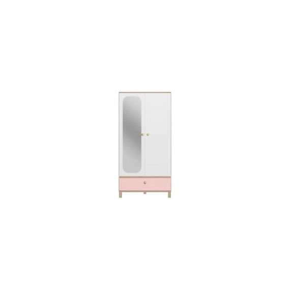 Armoire 2 portes 1 tiroir ROMY imitation chêne, rose et blanc