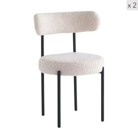 Lot de 2 chaises scandinaves en métal et bouclettes blanc