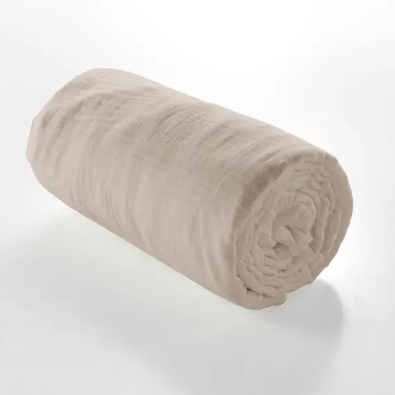 Drap housse double gaze de coton sable 160x200cm