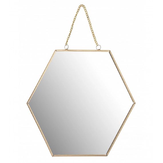 Miroir doré suspendu avec chaînette 30×26