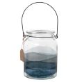 image de bougies & bougeoirs scandinave Photophore en verre transparent bleu et noir avec anse